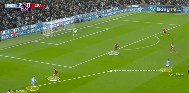 Doku di chuyển lại gần để nhận bóng từ O'Reilly