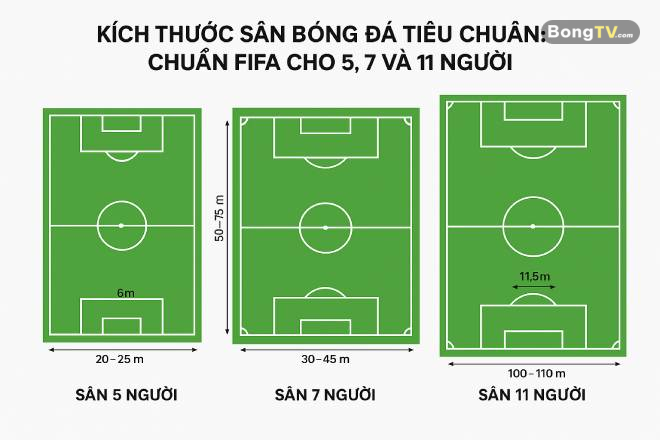 Kích thước sân bóng đá tiêu chuẩn: Chuẩn Fifa cho 5, 7 và 11 người